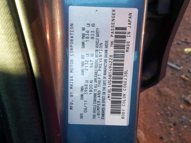 JM1BL1UG6B1494228 - 2011 MAZDA 3 I BLUE photo 10