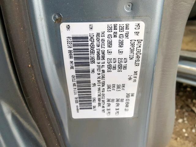 1D4GP45RX5B110285 - 2005 DODGE CARAVAN SX BLUE photo 10