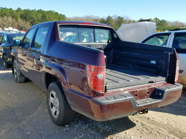 5FPYK1F27AB007114 - 2010 HONDA RIDGELINE MAROON photo 3