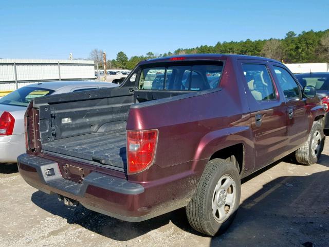 5FPYK1F27AB007114 - 2010 HONDA RIDGELINE MAROON photo 4