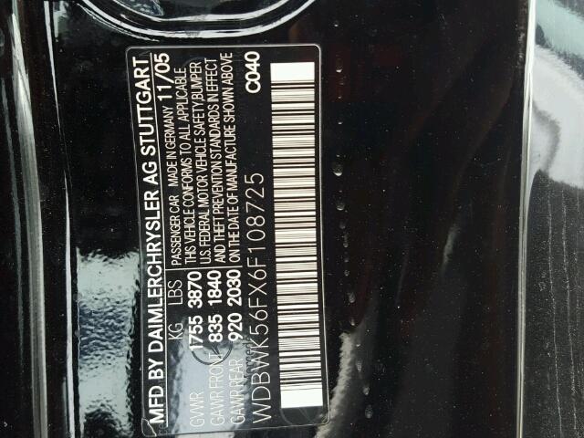 WDBWK56FX6F108725 - 2006 MERCEDES-BENZ SLK 350 შავი ფოტო 10
