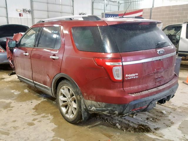 1FM5K8F80EGB52589 - 2014 FORD EXPLORER L RED photo 3