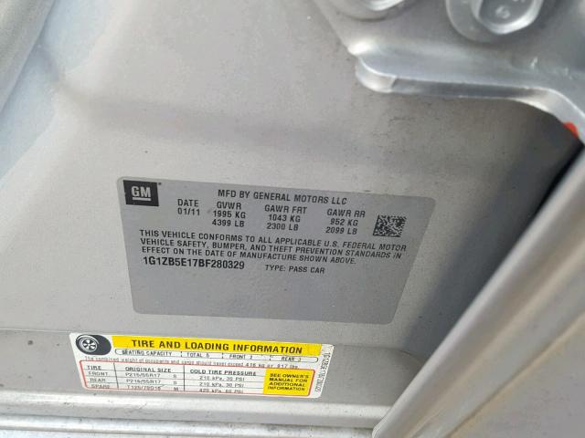 1G1ZB5E17BF280329 - 2011 CHEVROLET MALIBU LS GRAY photo 10