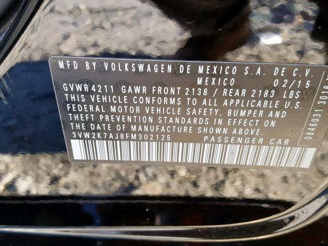3VW2K7AJ8FM302125 - 2015 VOLKSWAGEN JETTA BASE BLACK photo 10