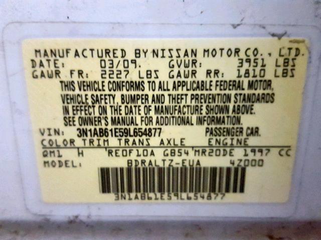 3N1AB61E59L654877 - 2009 NISSAN SENTRA 2.0 WHITE photo 10