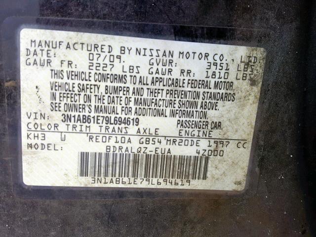 3N1AB61E79L694619 - 2009 NISSAN SENTRA 2.0 BLACK photo 10