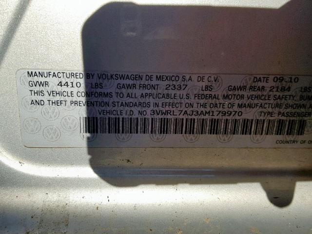 3VWRL7AJ3AM179970 - 2010 VOLKSWAGEN JETTA TDI SILVER photo 10