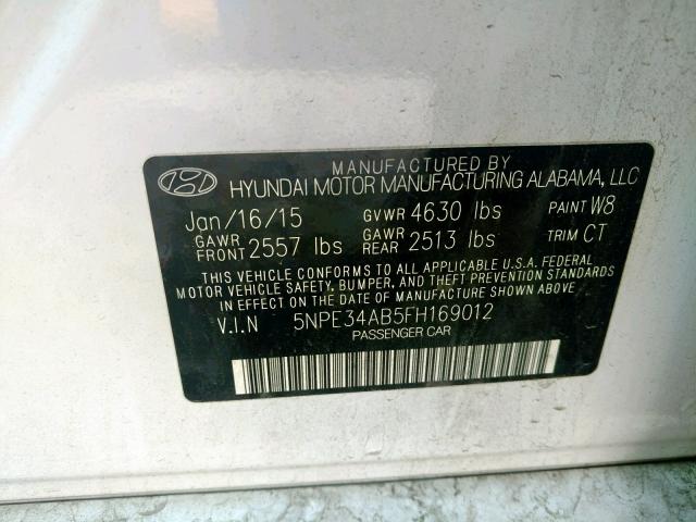 5NPE34AB5FH169012 - 2015 HYUNDAI SONATA SPO WHITE photo 10