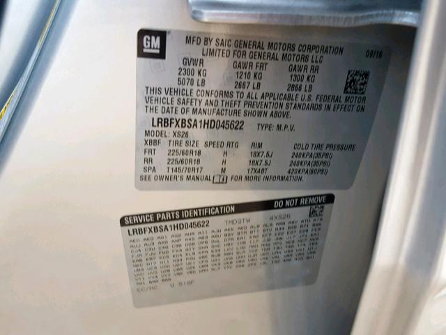 LRBFXBSA1HD045622 - 2017 BUICK ENVISION E SILVER photo 10