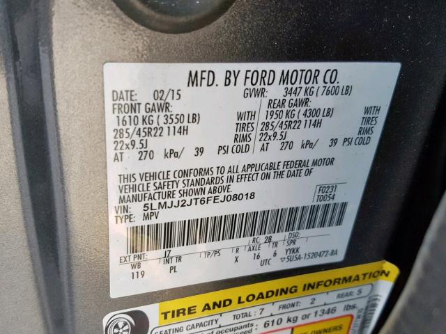 5LMJJ2JT6FEJ08018 - 2015 LINCOLN NAVIGATOR GRAY photo 10