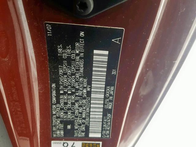 JTEBU11FX8K022153 - 2008 TOYOTA FJ CRUISER RED photo 10