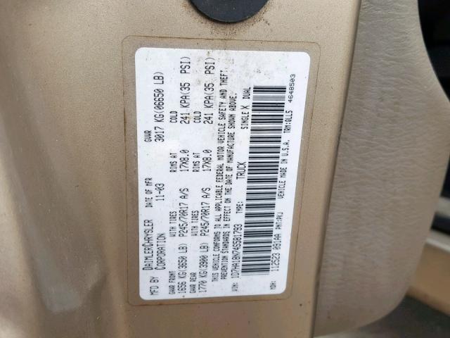 1D7HA18N74S581793 - 2004 DODGE RAM 1500 S TAN photo 10