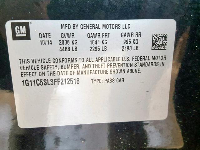 1G11C5SL3FF212518 - 2015 CHEVROLET MALIBU 1LT 黑色 照片 10