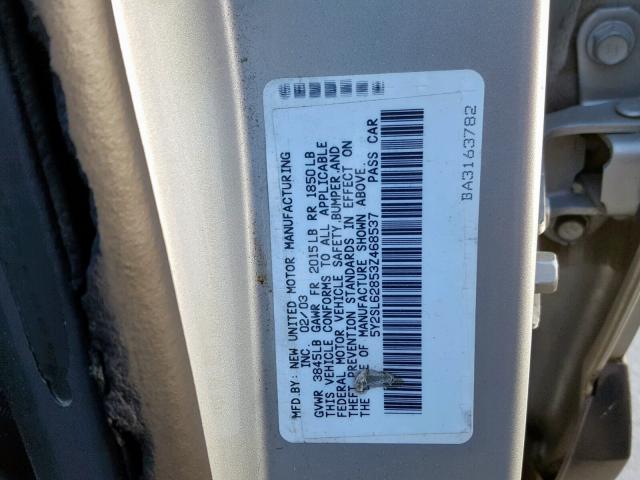 5Y2SL62853Z468537 - 2003 PONTIAC VIBE SILVER photo 10