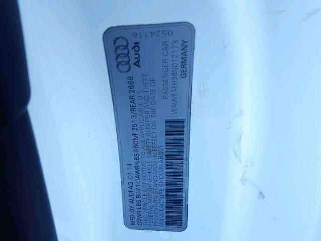 WAUVFAFH9BN012173 - 2011 AUDI A5 PRESTIG WHITE photo 10