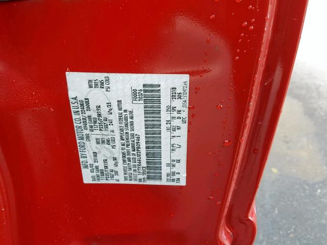 1FTYR44U02PB09467 - 2002 FORD RANGER SUP RED photo 10