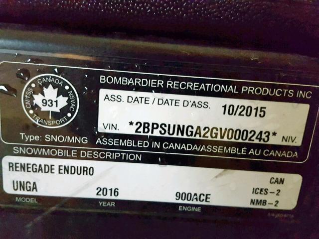 2BPSUNGV000243243 - 2016 SKI DOO RENEGADE BROWN photo 10