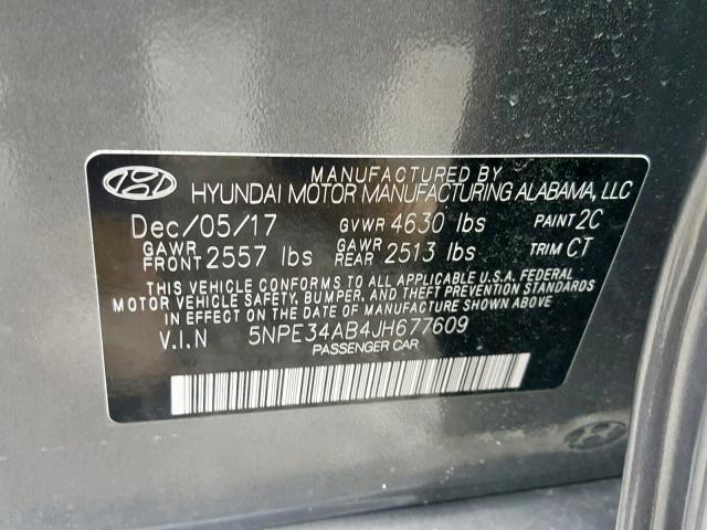 5NPE34AB4JH677609 - 2018 HYUNDAI SONATA SPO GRAY photo 10