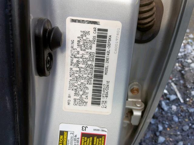 5YFBU4EE0DP194923 - 2013 TOYOTA COROLLA BA SILVER photo 10