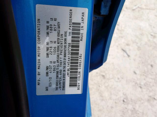 JM1BL1H5XA1307788 - 2010 MAZDA 3 S BLUE photo 10