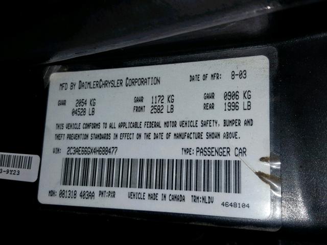 2C3AE66GX4H688477 - 2004 CHRYSLER 300M BLACK photo 10