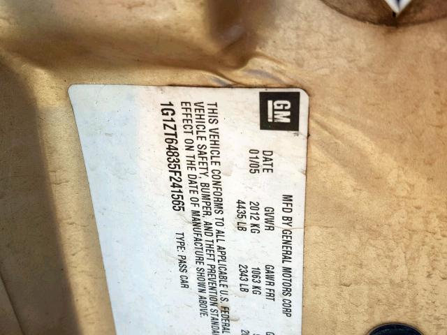 1G1ZT64835F241565 - 2005 CHEVROLET MALIBU MAX 金色 照片 10