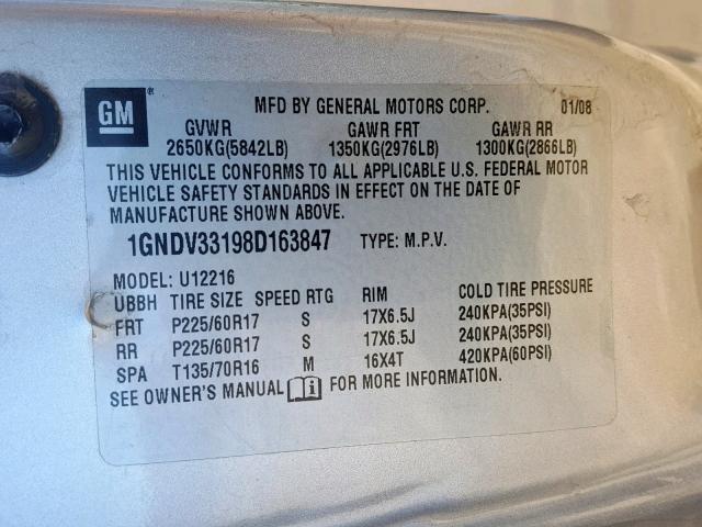 1GNDV33198D163847 - 2008 CHEVROLET UPLANDER L Gümüş foto 10