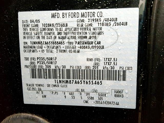 1LNHM87A65Y655465 - 2005 LINCOLN LS BLACK photo 10