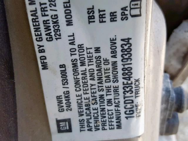 1GCDT33E488193834 - 2008 CHEVROLET COLORADO L SILVER photo 10