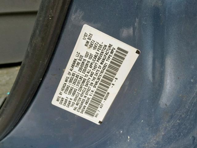 5FNRL387X7B042821 - 2007 HONDA ODYSSEY EX BLUE photo 10