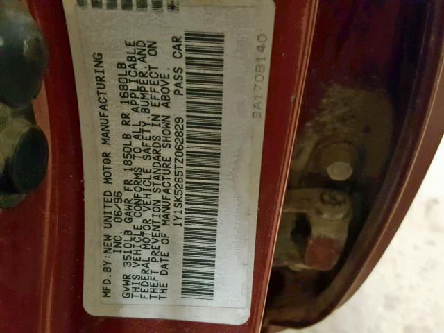 1Y1SK5265TZ062829 - 1996 GEO PRIZM BASE 红色 照片 10