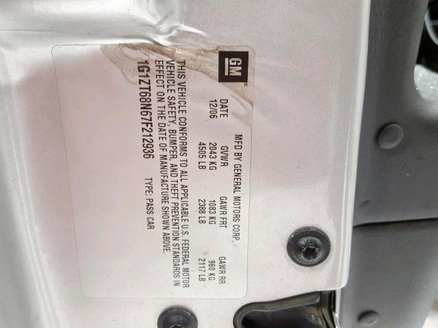 1G1ZT68N67F212936 - 2007 CHEVROLET MALIBU MAX ვერცხლისფერი ფოტო 10