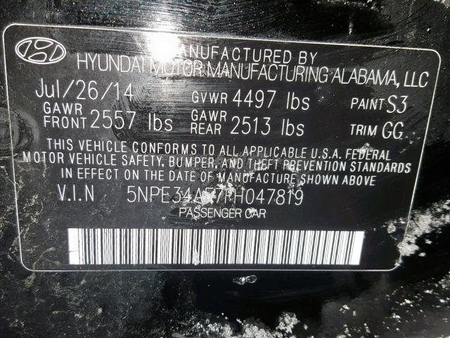 5NPE34AF7FH047819 - 2015 HYUNDAI SONATA SPO BLACK photo 10