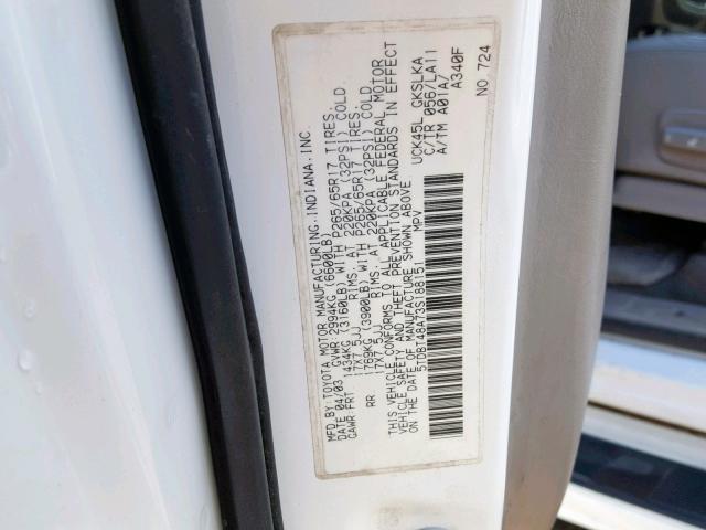 5TDBT48A73S188151 - 2003 TOYOTA SEQUOIA LI WHITE photo 10