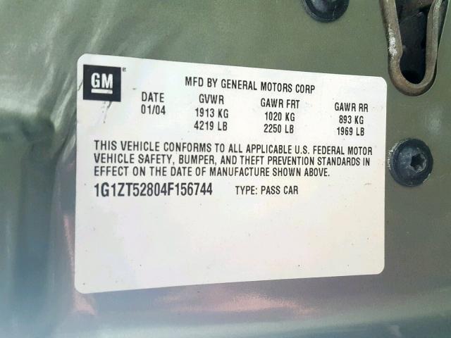 1G1ZT52804F156744 - 2004 CHEVROLET MALIBU LS GREEN photo 10