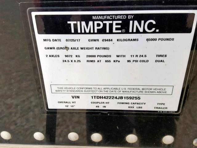 1TDH42224JB159255 - 2018 TIMP HOPPER TRL BLACK photo 10
