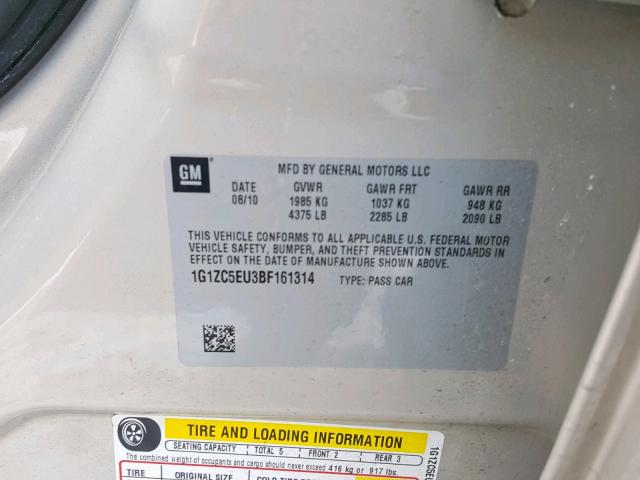 1G1ZC5EU3BF161314 - 2011 CHEVROLET MALIBU 1LT BEIGE photo 10