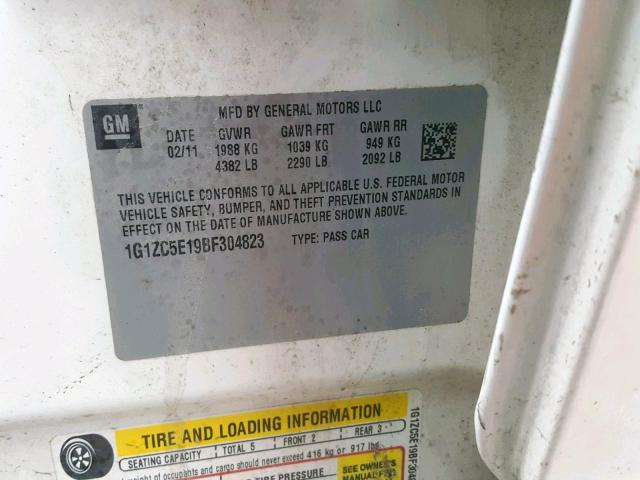 1G1ZC5E19BF304823 - 2011 CHEVROLET MALIBU 1LT თეთრი ფოტო 10