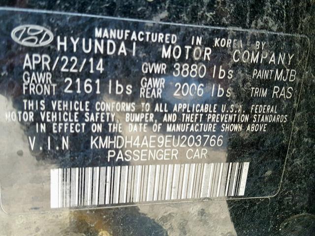 KMHDH4AE9EU203766 - 2014 HYUNDAI ELANTRA SE BLACK photo 10