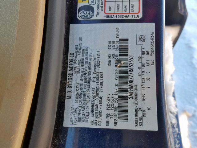 3MEHM08Z77R652553 - 2007 MERCURY MILAN PREM BLUE photo 10