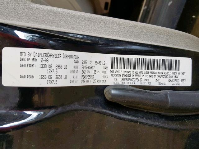 1J8HG58206C276437 - 2006 JEEP COMMANDER BLACK photo 10