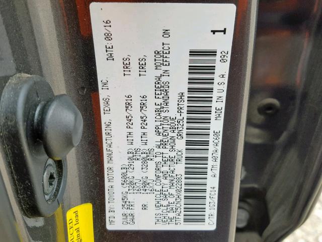 5TFAZ5CN3HX022883 - 2017 TOYOTA TACOMA DOU GRAY photo 10