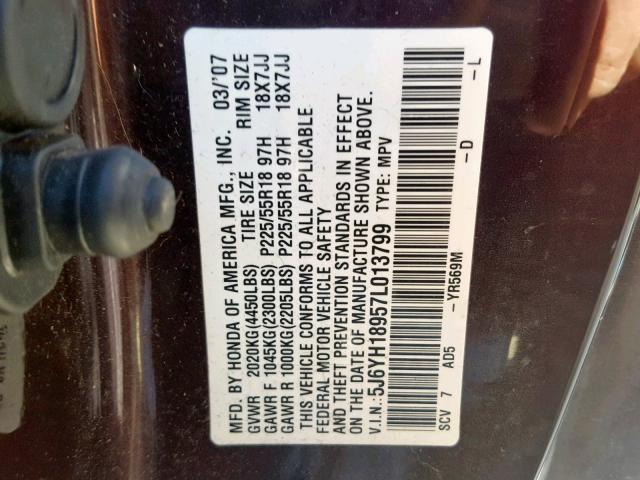 5J6YH18957L013799 - 2007 HONDA ELEMENT SC BURGUNDY photo 10