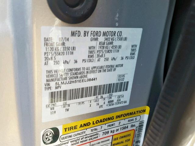 5LMJJ2H51EEL08441 - 2014 LINCOLN NAVIGATOR 银色 照片 10