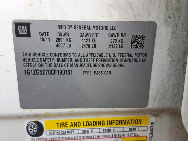 1G1ZG5E78CF190761 - 2012 CHEVROLET MALIBU LTZ WHITE photo 10