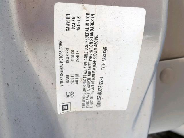 1G1NE52MXX6212294 - 1999 CHEVROLET MALIBU LS Сұр фото 10