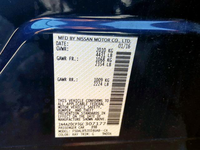 1N4AZ0CP3GC307177 - 2016 NISSAN LEAF S BLUE photo 10