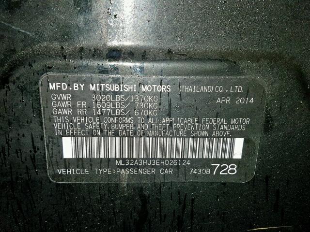 ML32A3HJ3EH026124 - 2014 MITSUBISHI MIRAGE DE BLACK photo 10