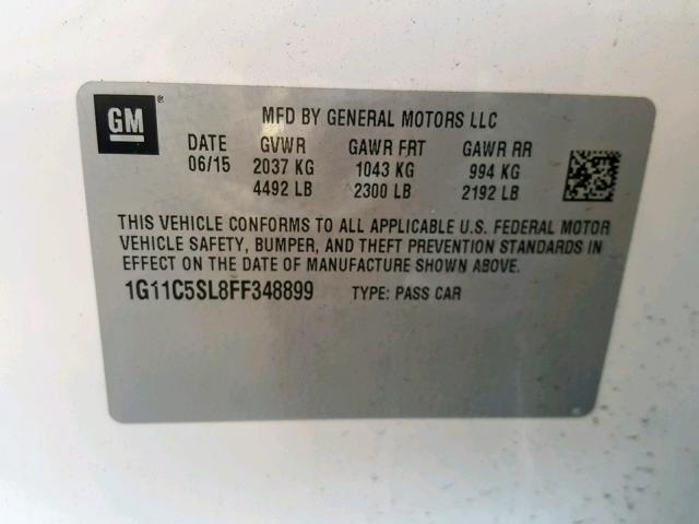 1G11C5SL8FF348899 - 2015 CHEVROLET MALIBU 1LT WHITE photo 10