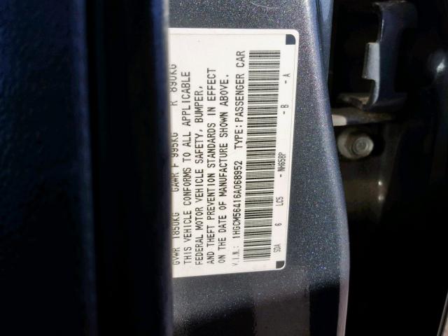 1HGCM56416A068952 - 2006 HONDA ACCORD LX GRAY photo 10